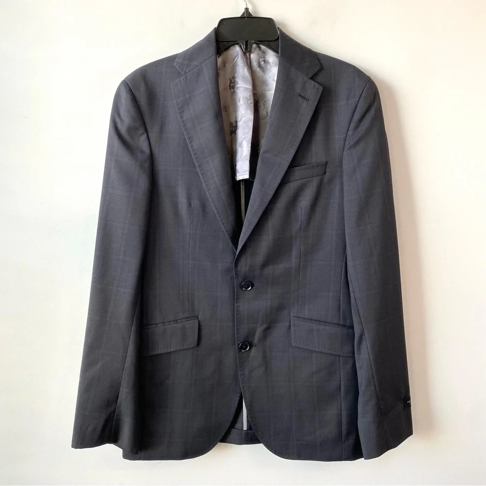 Ted Baker Ron‎ Extra Slim Windowpane Wool Suit Jacket Charcoal 38 Regular
